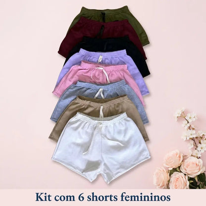 (KIT COM 6)  Shortinhos Moletinho 100% Algodão Cintura Alta | OFERTA INVERNO
