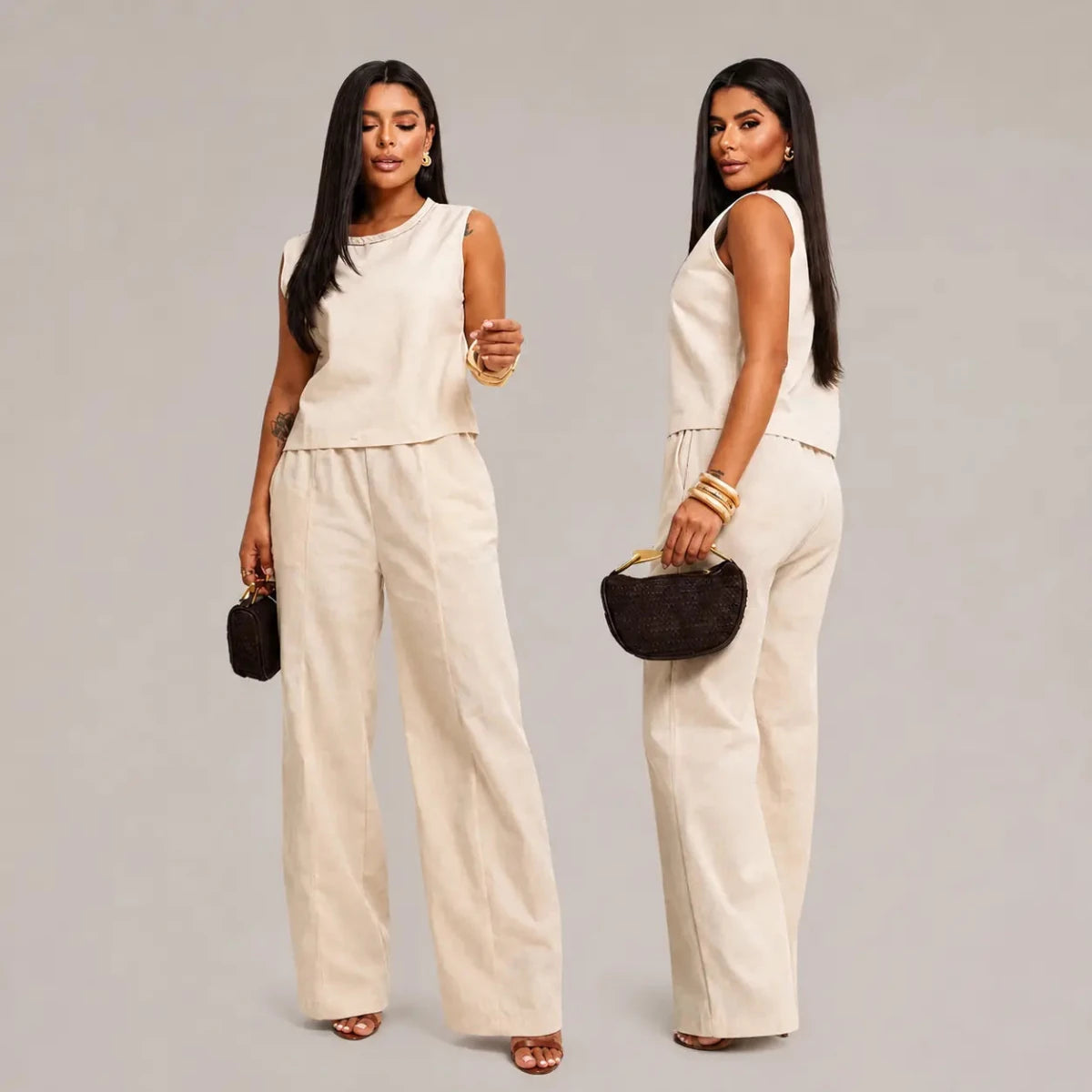 Kit com 2 Conjuntos Feminino em Linho Premium - 40%OFF