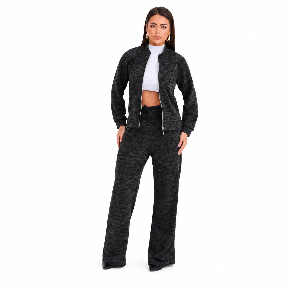 Conjunto Patrícia Malha Ribana — Jaqueta + Calça