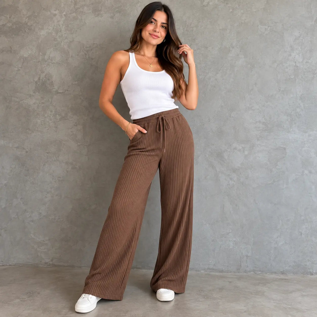 (KIT COM 3) Calça Pantalona com Bolso - Tecido Canelado Premium | ESQUENTA BLACK FRIDAY