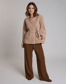 Casaco de Tricot com Faixa Softline Bege - Tricote Modas
