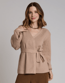 Casaco de Tricot com Faixa Softline Bege - Tricote Modas