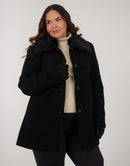 Casaco Lã Natural Gola Pelo Bérgamo Preto - Tricote Modas
