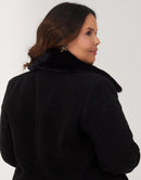 Casaco Lã Natural Gola Pelo Bérgamo Preto - Tricote Modas