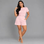 Conjunto Feminino Antonella Blusa + Bermuda | PROMOÇÃO DE PRÉ VERÃO 2026 - ROSA BEBÊ - P