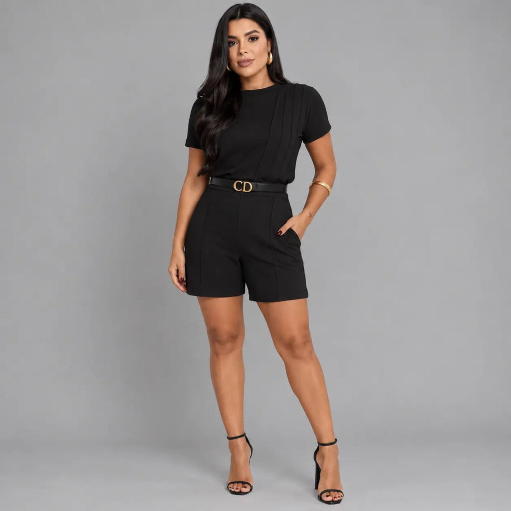 Conjunto Feminino Antonella Blusa + Bermuda | PROMOÇÃO DE PRÉ VERÃO 2026 - PRETO - P