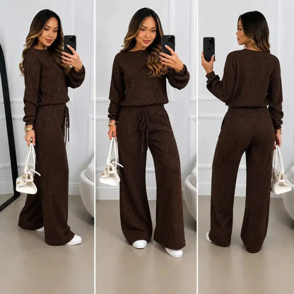 Conjunto Feminino Canelado em Tricot (Blusa + Calça) | PROMOÇÃO DE INVERNO