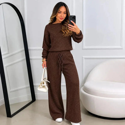 Conjunto Feminino Canelado em Tricot (Blusa + Calça) | PROMOÇÃO DE INVERNO