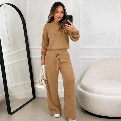 Conjunto Feminino Canelado em Tricot (Blusa + Calça) | PROMOÇÃO DE INVERNO