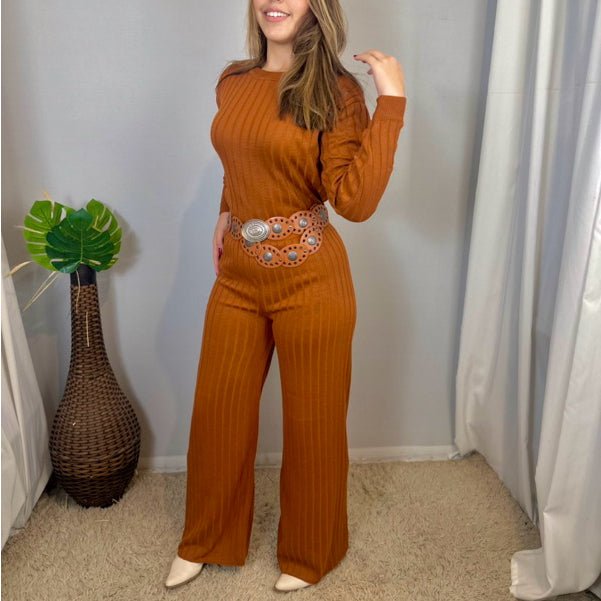 Conjunto Feminino em Tricot Modelo Canelado Conjunto em Malha Conjunto de calça Exclusiva