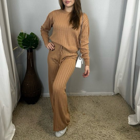 Conjunto Feminino em Tricot Modelo Canelado Conjunto em Malha Conjunto de calça Exclusiva