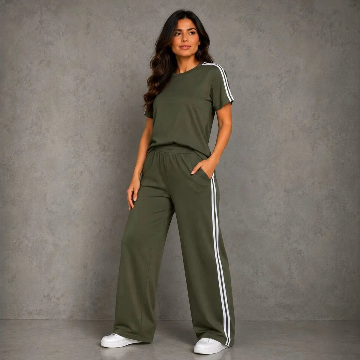Mirella Modas Conjunto Feminino Moletinho Mariana – Calça Wide Leg + Blusa Manga Curta (PP ao 3XG)