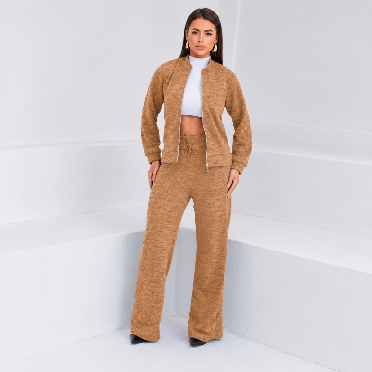 Mirella Modas Conjunto Patrícia Malha Ribana — Jaqueta + Calça