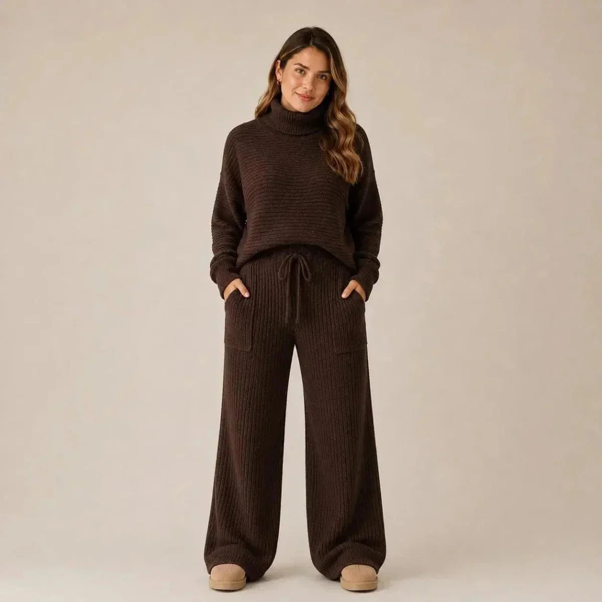 Conjunto Tatiana de Tricot Mousse (Blusa Gola Alta + Calça)