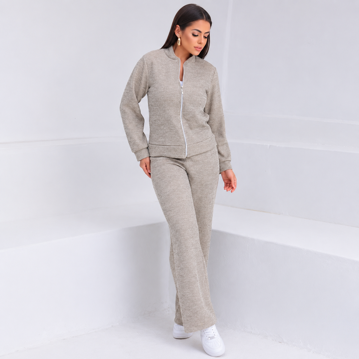 (KIT COM 3) Conjunto Feminino em Malha Ribana com Zíper [LIQUIDAÇÃO DE INVERNO]