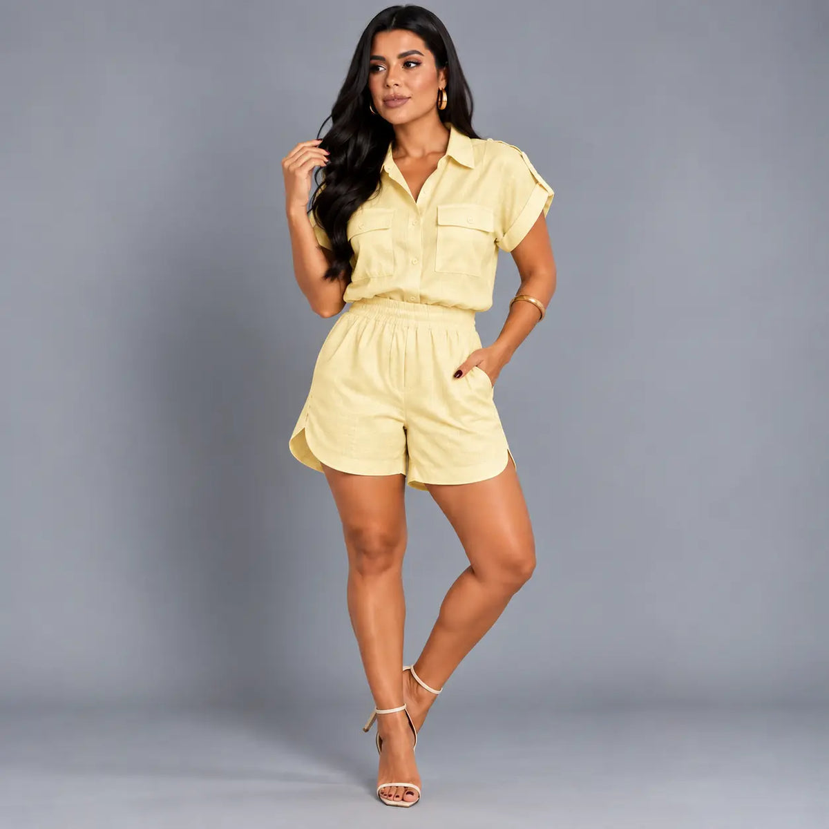 Conjunto Feminino Sofia Blusa + Bermuda em Linho Premium | PROMOÇÃO DE PRÉ VERÃO 2026
