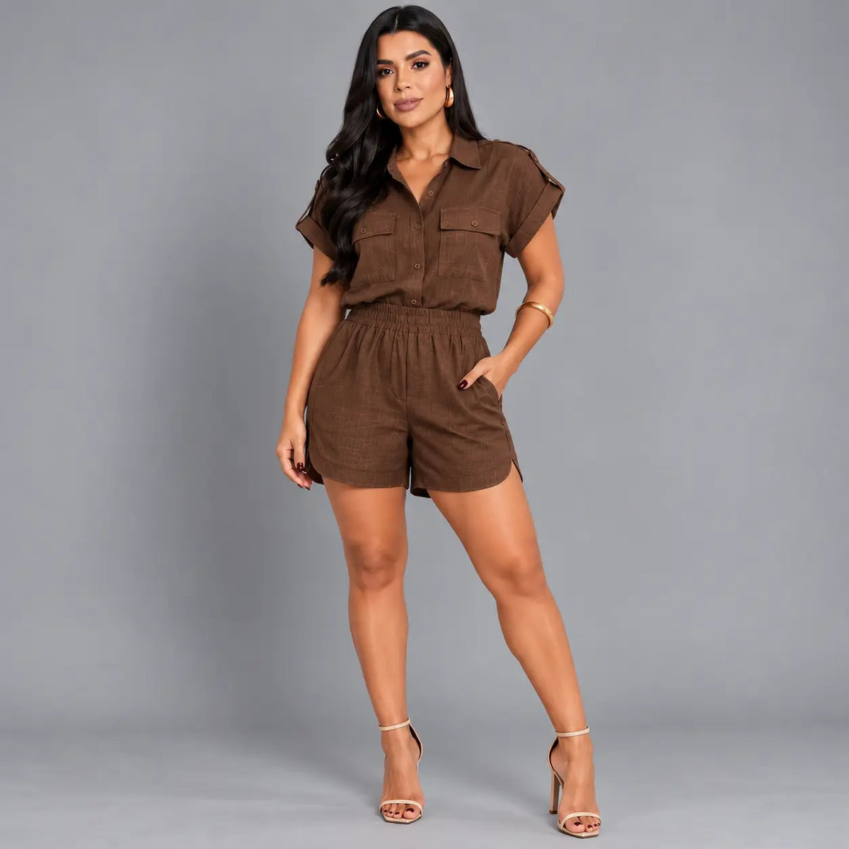 Conjunto Feminino Sofia Blusa + Bermuda em Linho Premium | PROMOÇÃO DE PRÉ VERÃO 2026