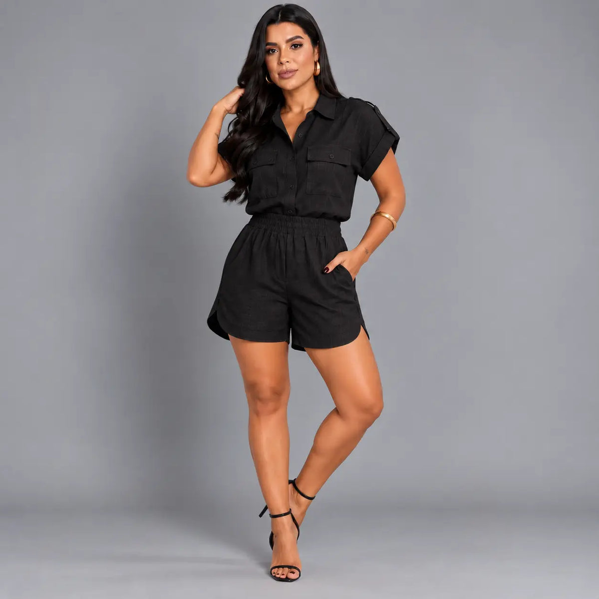 Conjunto Feminino Sofia Blusa + Bermuda em Linho Premium | PROMOÇÃO DE PRÉ VERÃO 2026