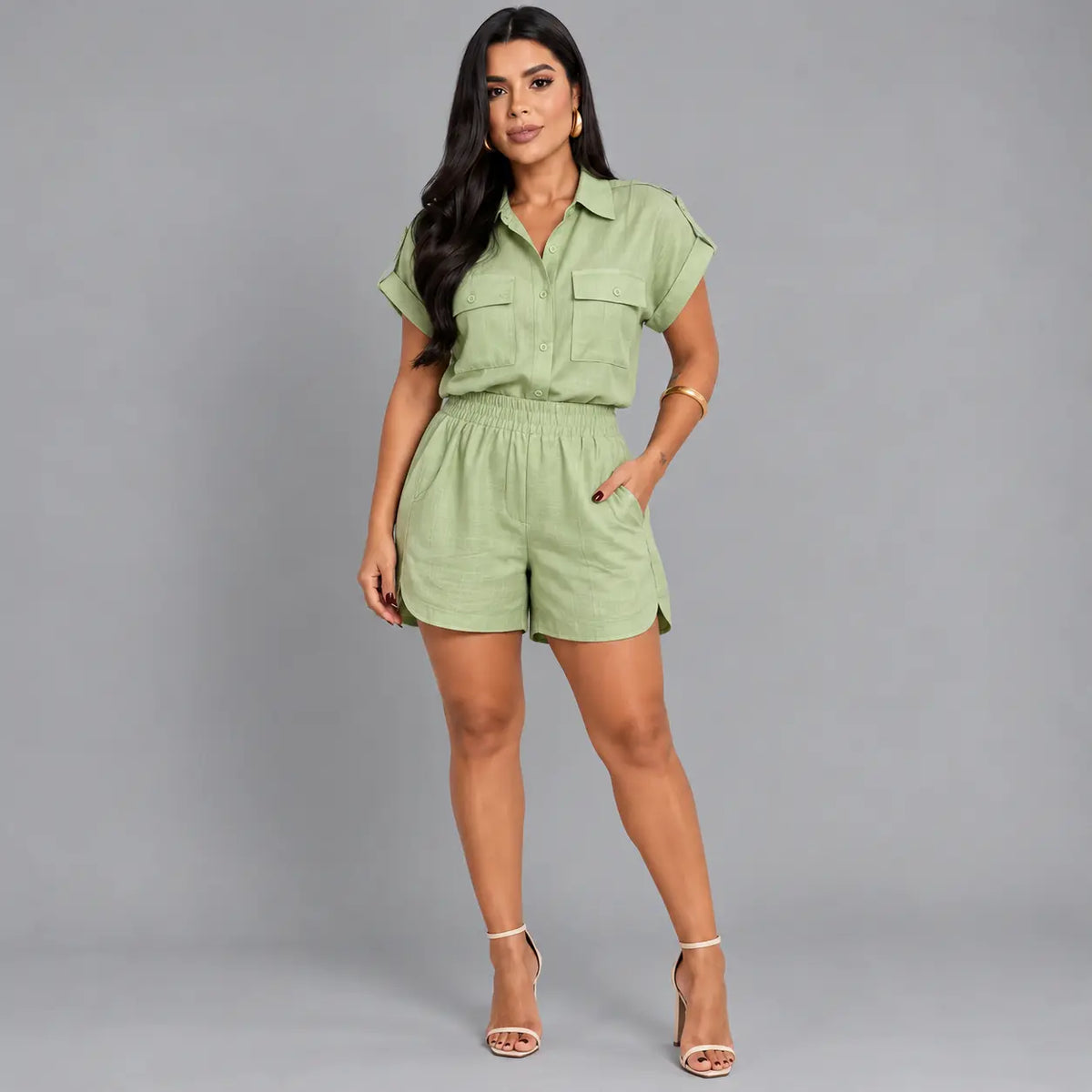 Conjunto Feminino Sofia Blusa + Bermuda em Linho Premium | PROMOÇÃO DE PRÉ VERÃO 2026