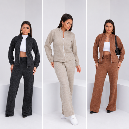 (KIT COM 3) Conjunto Feminino em Malha Ribana com Zíper [LIQUIDAÇÃO DE INVERNO]
