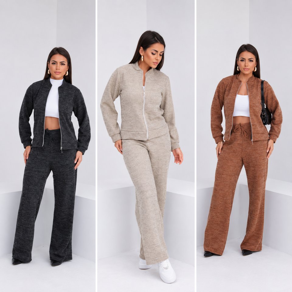 (KIT COM 3) Conjunto Feminino em Malha Ribana com Zíper [LIQUIDAÇÃO DE INVERNO]