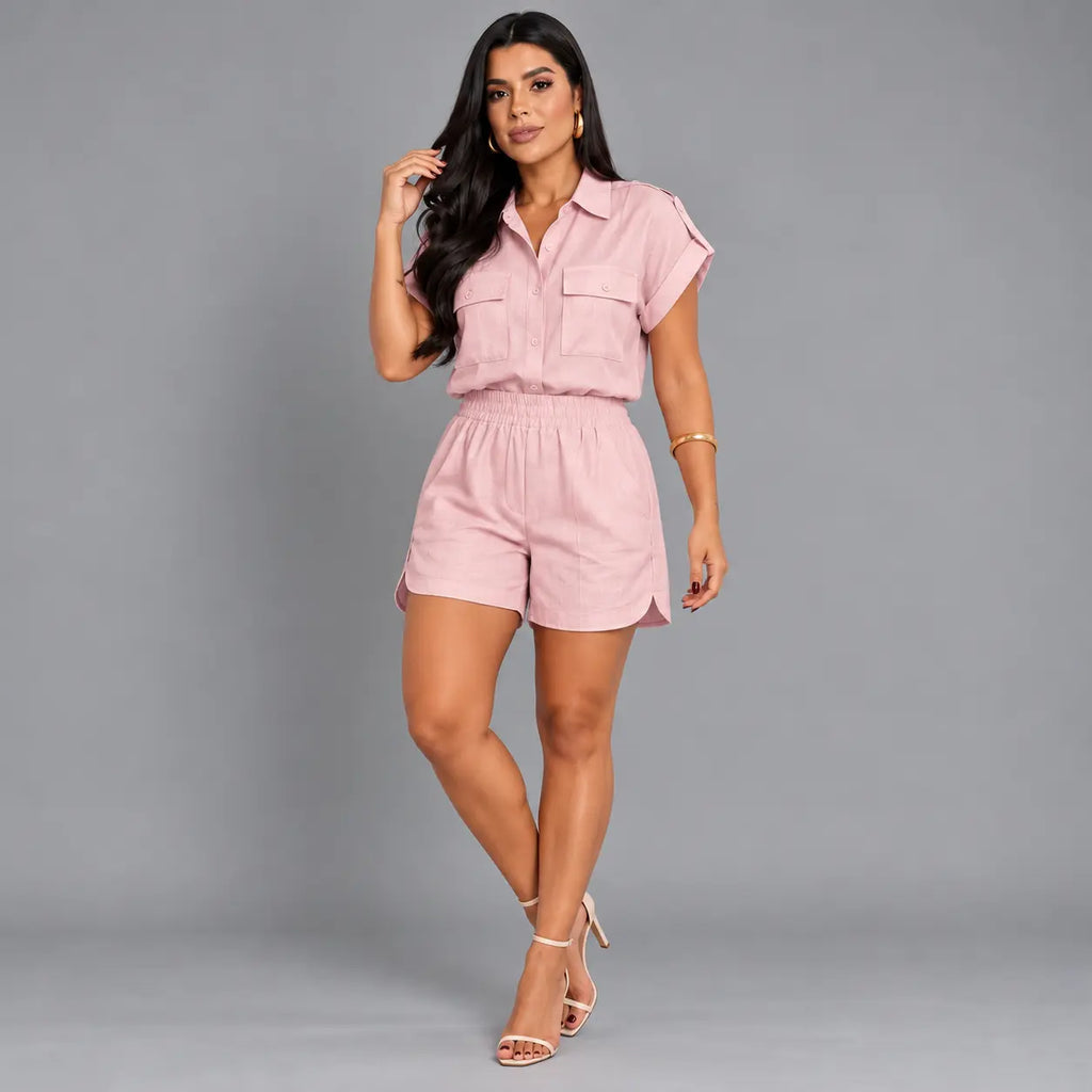 Conjunto Feminino Sofia Blusa + Bermuda em Linho Premium | PROMOÇÃO DE PRÉ VERÃO 2026