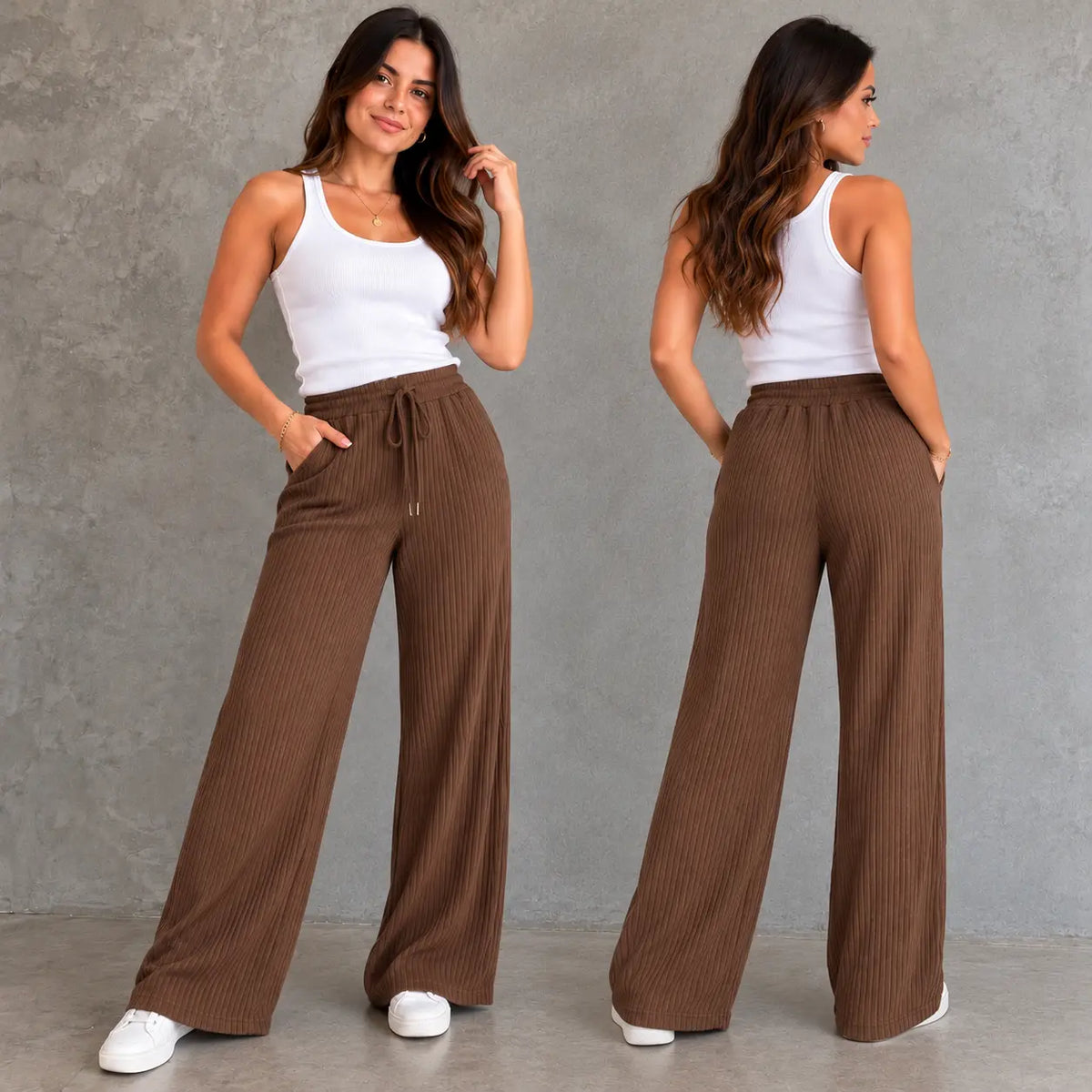 (KIT COM 3) Calça Pantalona com Bolso - Tecido Canelado Premium | ESQUENTA BLACK FRIDAY