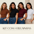 (KIT COM 4) Blusinhas Feminina Caneladas Gola Média | COLEÇÃO PRÉ VERÃO