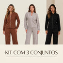 (KIT COM 3) Conjuntos Feminino em Malha Ribana com Zíper - [OFERTA DE INVERNO]