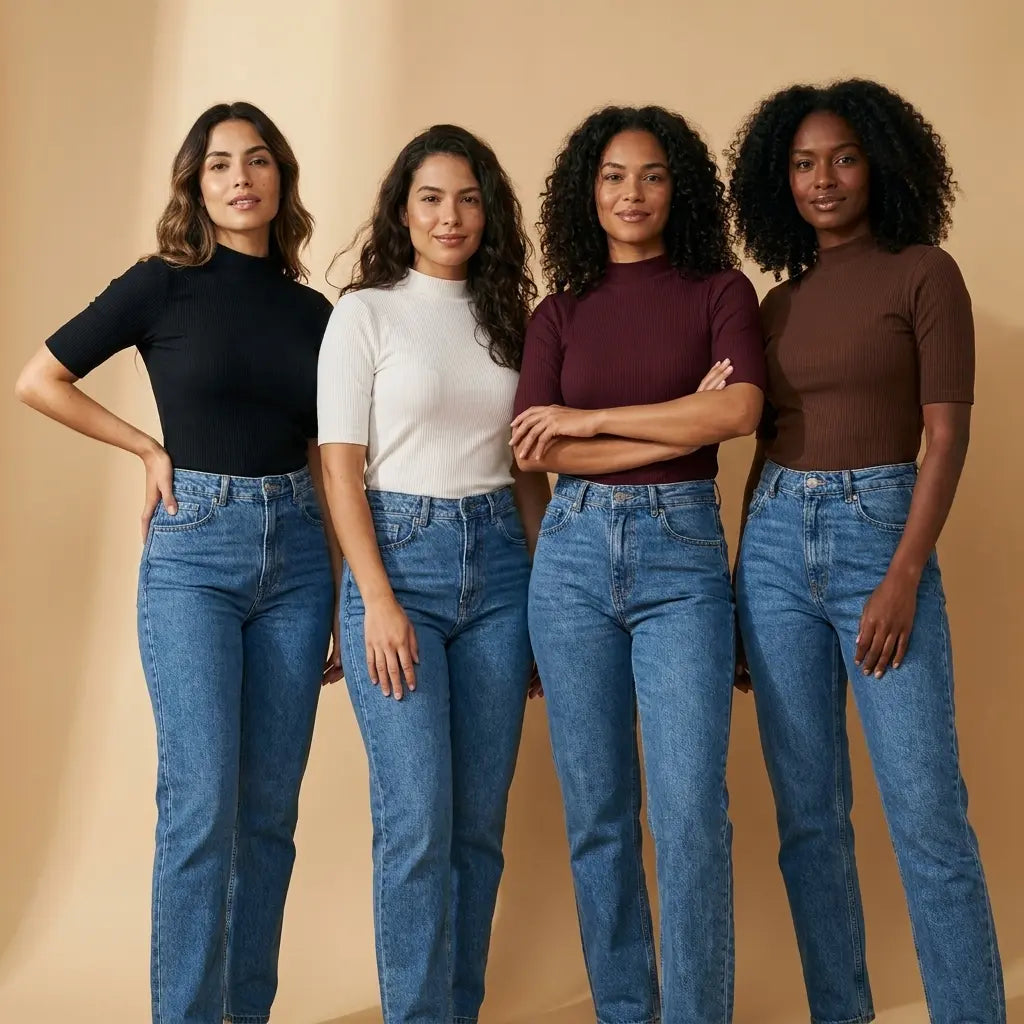 Kit 4 Blusas Canelada Gola Média — Modela e Não Marca