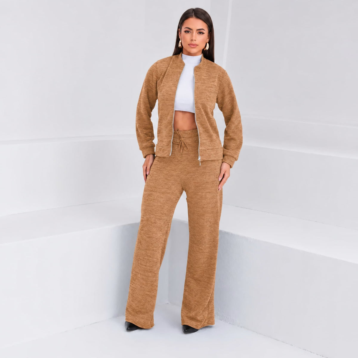 Conjunto Patrícia Malha Ribana — Jaqueta + Calça