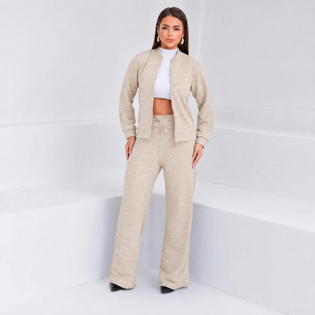 Conjunto Patrícia Malha Ribana — Jaqueta + Calça