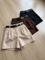 Mirella Modas Kit 3 Shorts Alfaiataria Feminino Cintura Alta Com Cinto Elegante