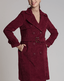 Trench Coat Veludo Cotelê Vinho - Tricote Modas